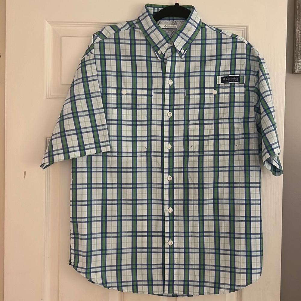 Columbia Men’s blue/green/white plaid shirt S